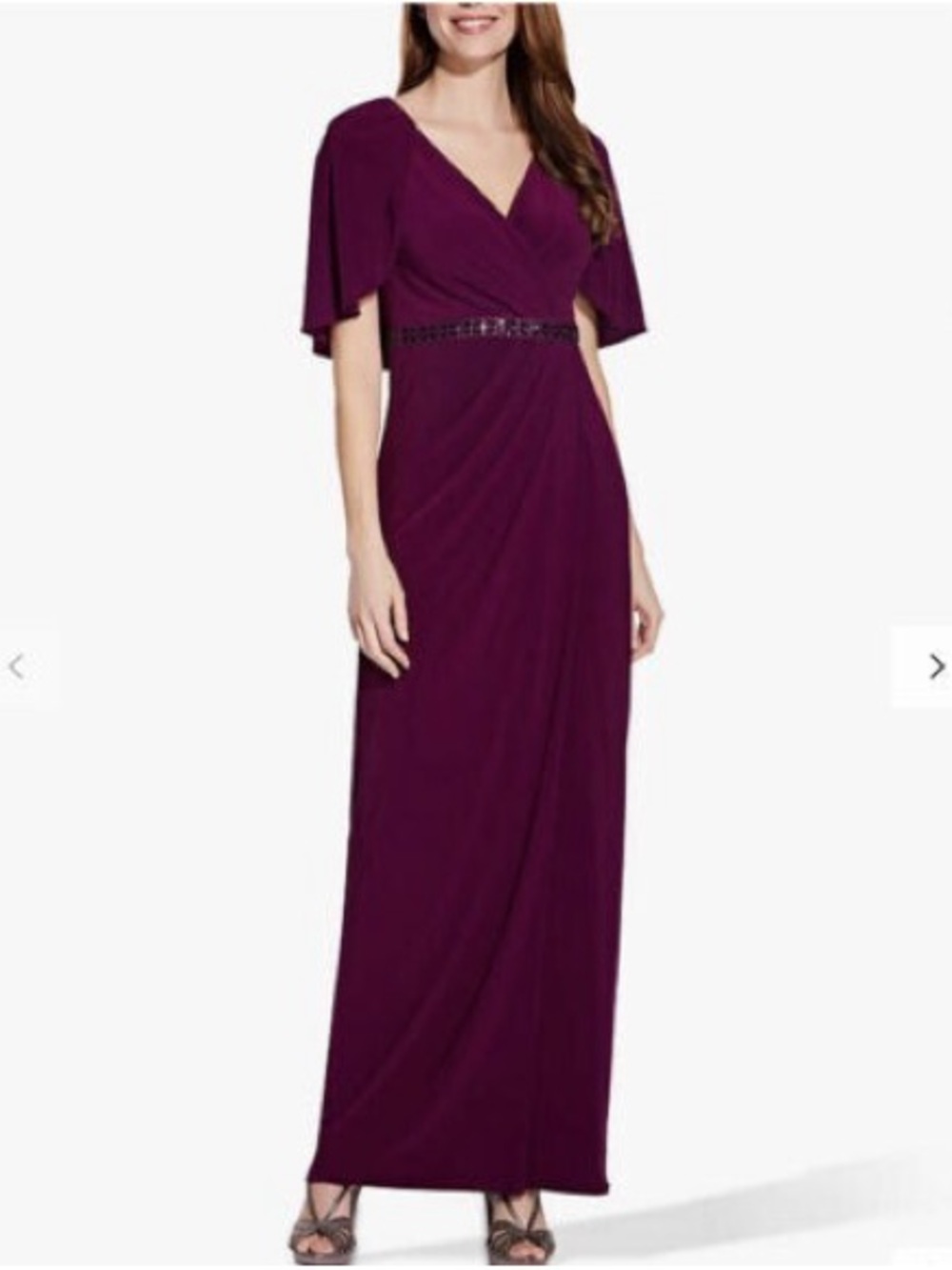 Adrianna Papell Plum V-Neck Maxi Dress with Beaded Waist